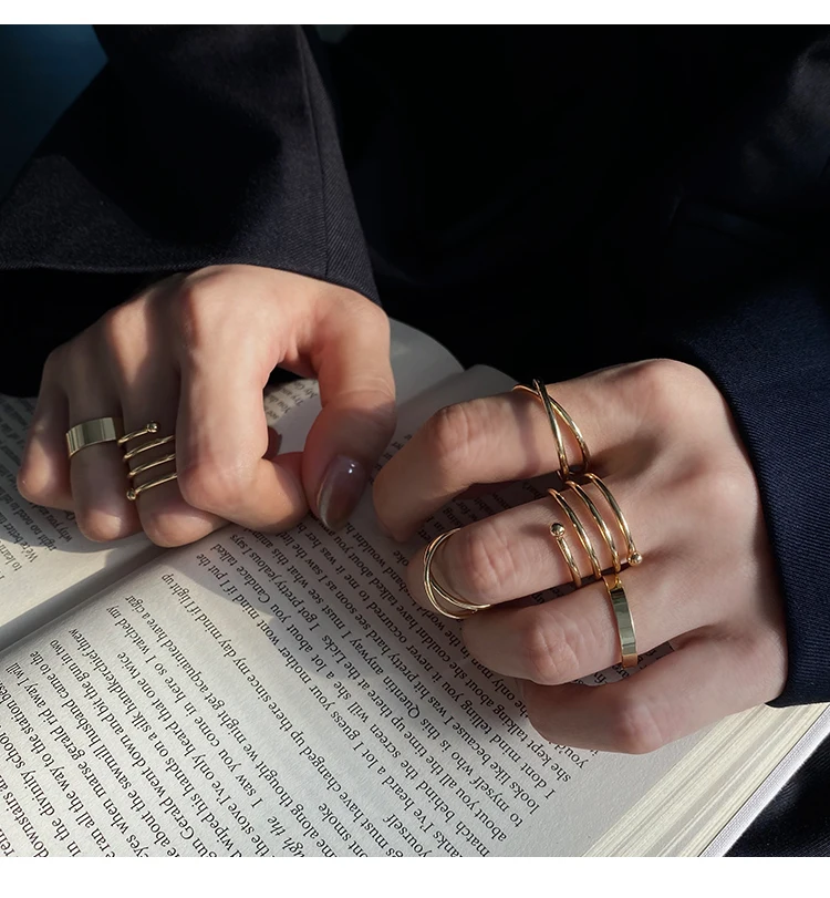 Ручной работы набор колец на сустав пальца для женщин Золотой Цвет металла Весна