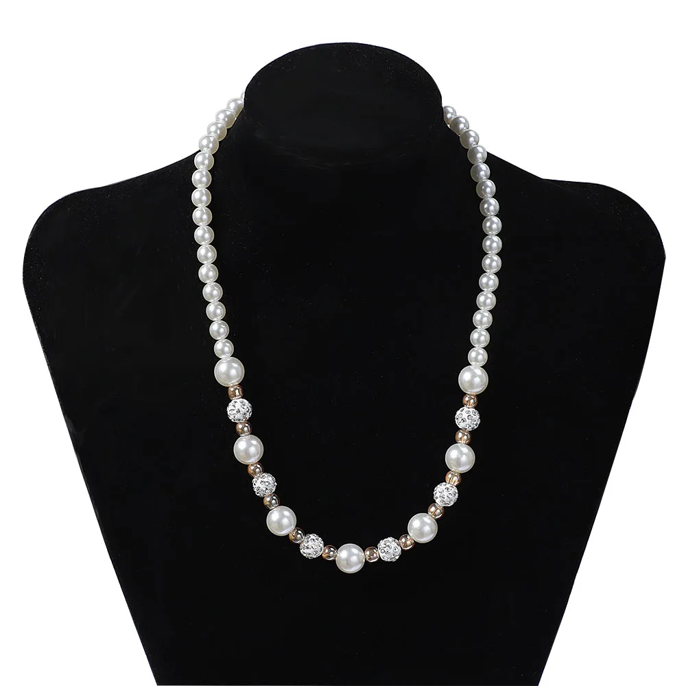 

QianBei Man-made freshwater pearl Necklace 8-9mm round pearl Rhinestone Ball jewelry for women gift FREE SHIPPING