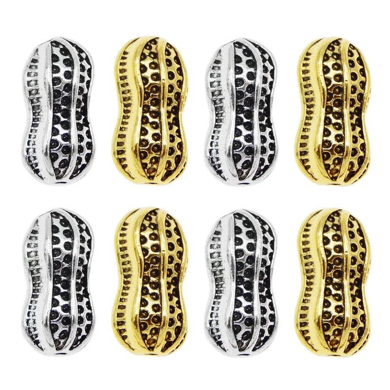 8pcs Alloy Peanut Beads Bracelet Charms Gold Silver color Pendant DIY Necklace Loose Fit Europe Jewelry Making | Украшения и
