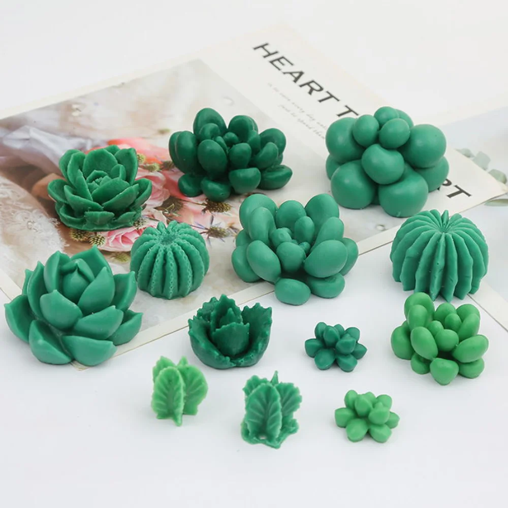 21 Styles Succulent Plants Wax Candle Silicone Mold Cactus DIY Handmade UV Resin Cupcake Epoxy Sugar Plaster Clay Soap Mould