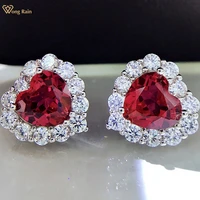 wong rain luxury 925 sterling silver heart cut 88 mm ruby created moissanite gemstone ear studs earrings fine jewelry wholesale
