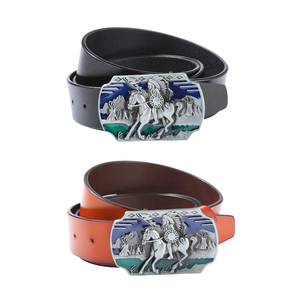 

Knight Carved Leather Belt Western Cowboys Waist Belt