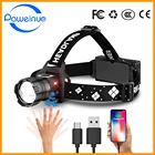 Paweinuo Мощный светодиодный налобный фонарь 18650, перезаряжаемый мощный яркий налобный фонарь, Usb налобный фонарь с датчиком, водонепроницаемый налобный фонарь для рыбалки