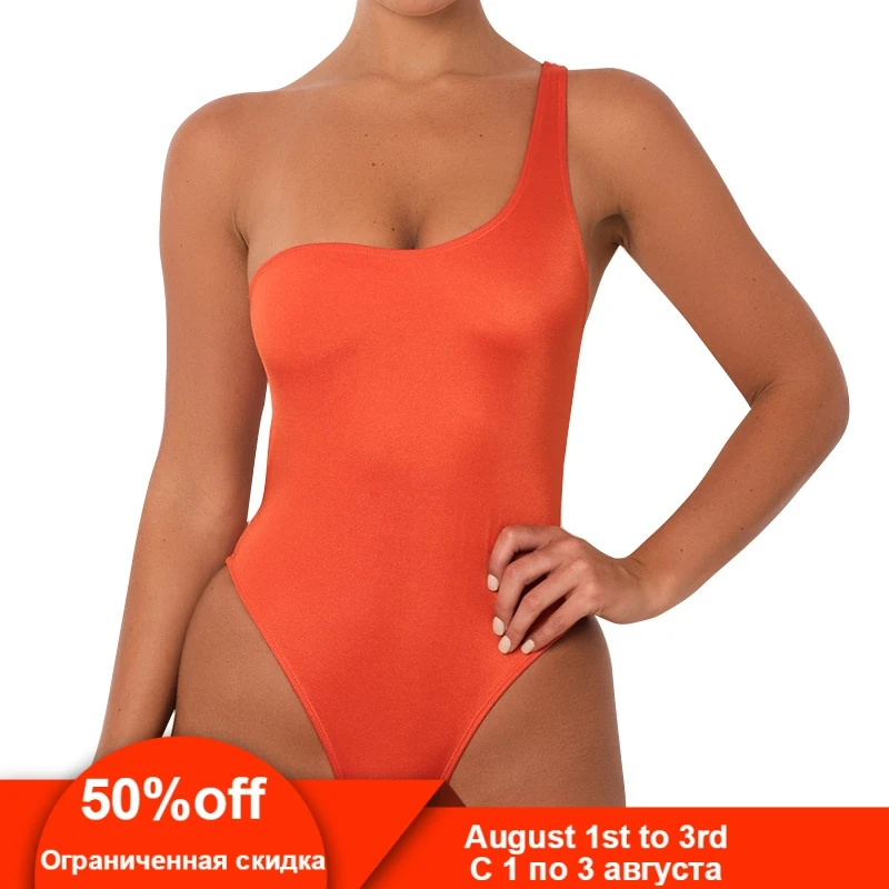2019 сексуальные женские купальники с одним плечом цельные бретельками однотонные
