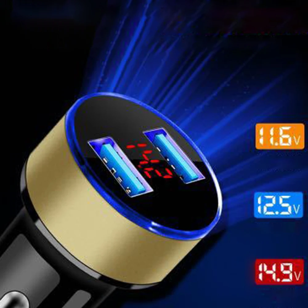 3.1A быстро Зарядное устройство с двумя портами USB ЖК дисплей Дисплей автомобиля 12