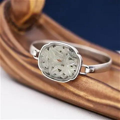 

Hetian Jade Bracelet Female 925 Sterling Silver Ornament Artistic Vintage Jewelry Handmade Heritage to Give Mom Bracelet Silver
