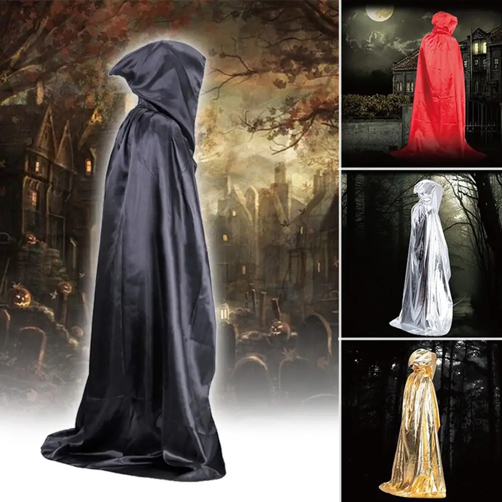 

Hooded Cloak Medieval Witch Robe Cape Floor-length Halloween Party Funny Cosplay Costume