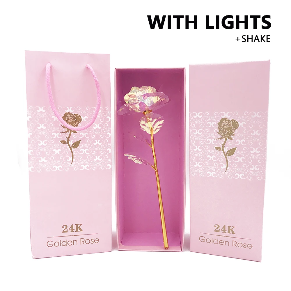 Light shake box 1 шт., имитация вечности, 24 K, Золотая фольга, розовый цветок, радуга, День Святого Валентина, романтический цветок, свадебный подарок, красивый светодиодный светящийся - Цвет: Light shake box