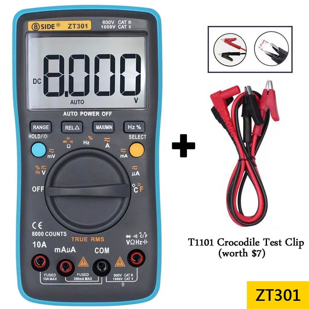 Цифровой мультиметр BSIDE ZT301 302 True-RMS DC/DA Вольтметр Амперметр Multimetro DMM Сопротивление ом крышка Гц температура тестер - Цвет: ZT301and gift