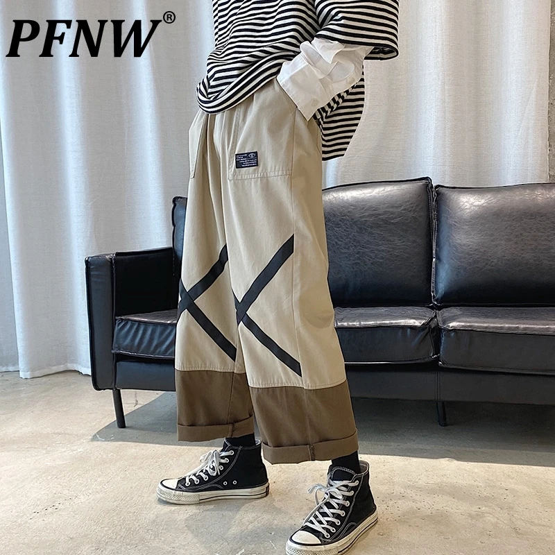 

Мужские брюки PFNW в стиле оверсайз, с широкими штанинами, свободные прямые тонкие штаны в Корейском стиле, в стиле Харадзюку, 2021, новинка 0269