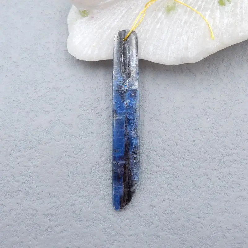

Handmade Jewelry Natural Stone Blue Kyanite Front Drilled Long Pendant Bead 73x11x4mm 9g