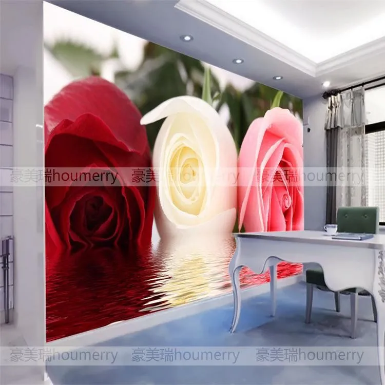 

3d stereoscopic TV backdrop of European large living room bedroom wallpaper mural of roses Flower Custom Size