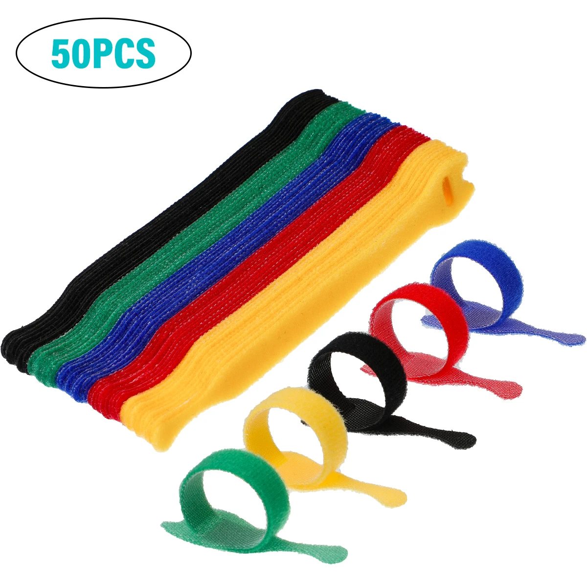 

50Pcs/Set Adhesive Loop Hook Nylon Hook and Loop Strap Cable Ties Reusable Wire Organizer Self Adhesive Clip Holder Ties Strap