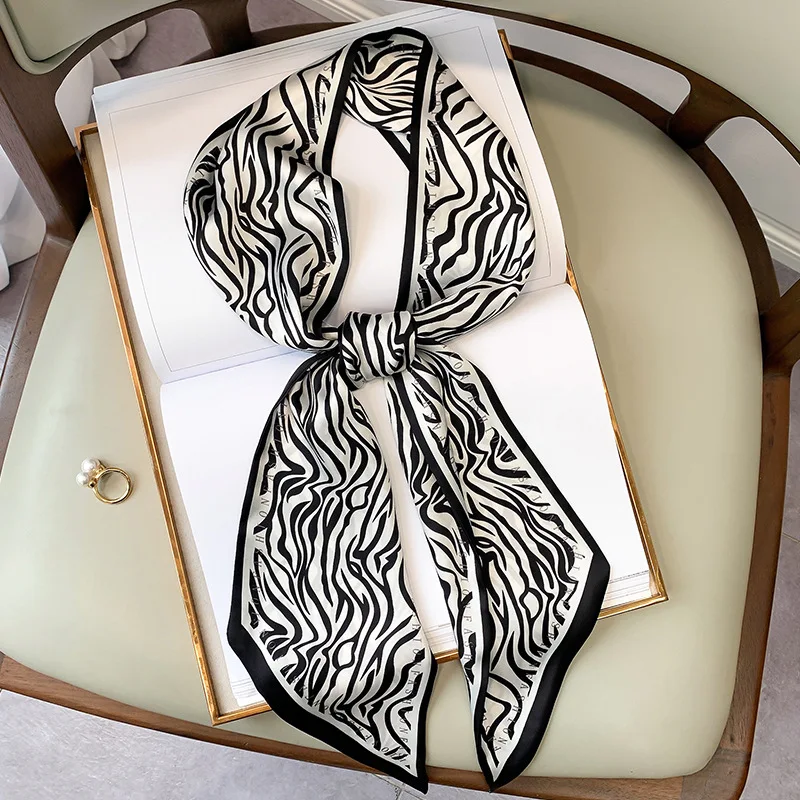 

2021 Narrow Silk Scarf Women Luxury Horse Zebra Print Bag Ribbon Headband Headwear Female Scarves Bandana