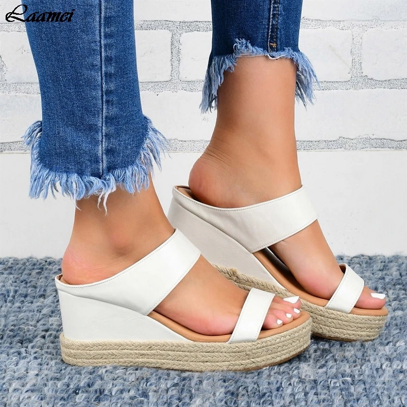 2020 женские сандалии на танкетке летние толстые нижние женская кожаная обувь в