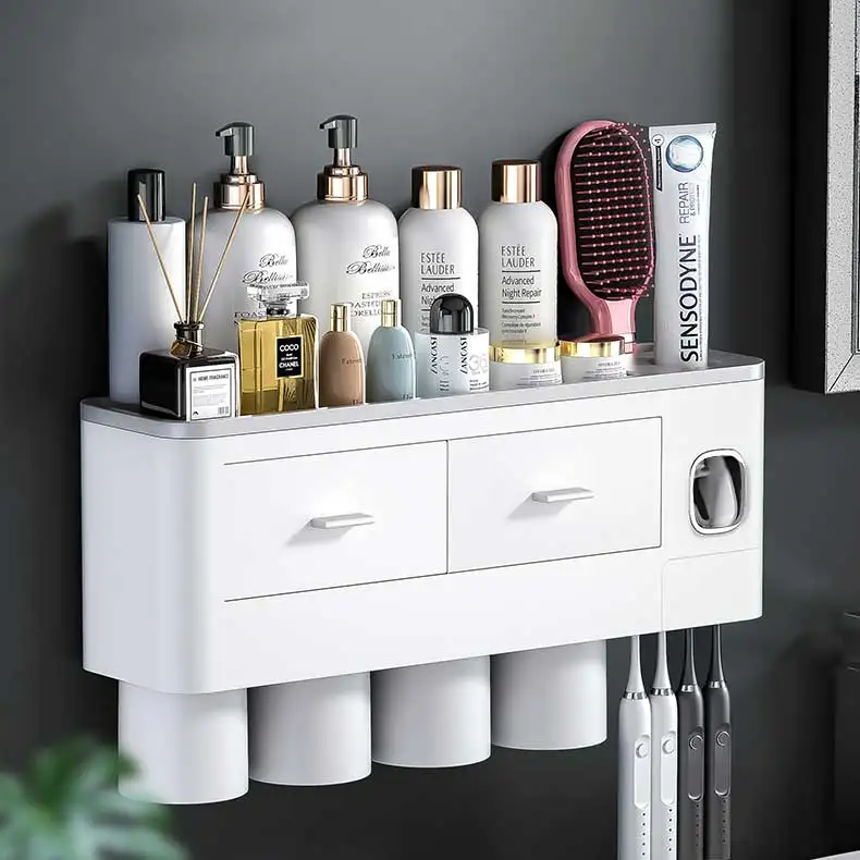 

Bathroom Accessories organizer Set Automatic Toothpaste Dispenser Toothbrush Holder With Cup Wall Mount Toiletries Storage