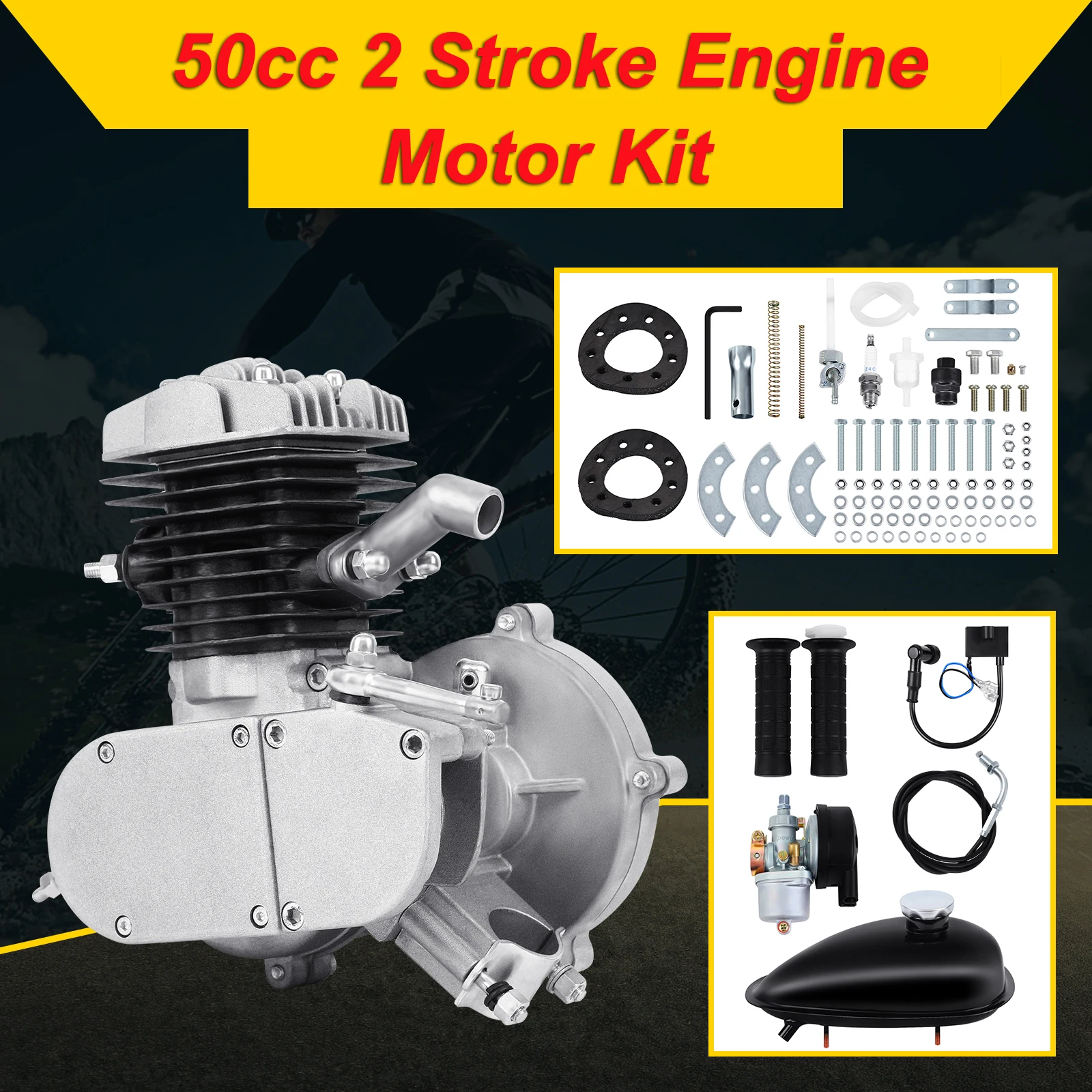 

2 Stroke Bicycle Gasoline Motor Kit 50cc Motorcycle Complete Engine Set For DIY Electric Cycling Mountain Bike Gas Starter