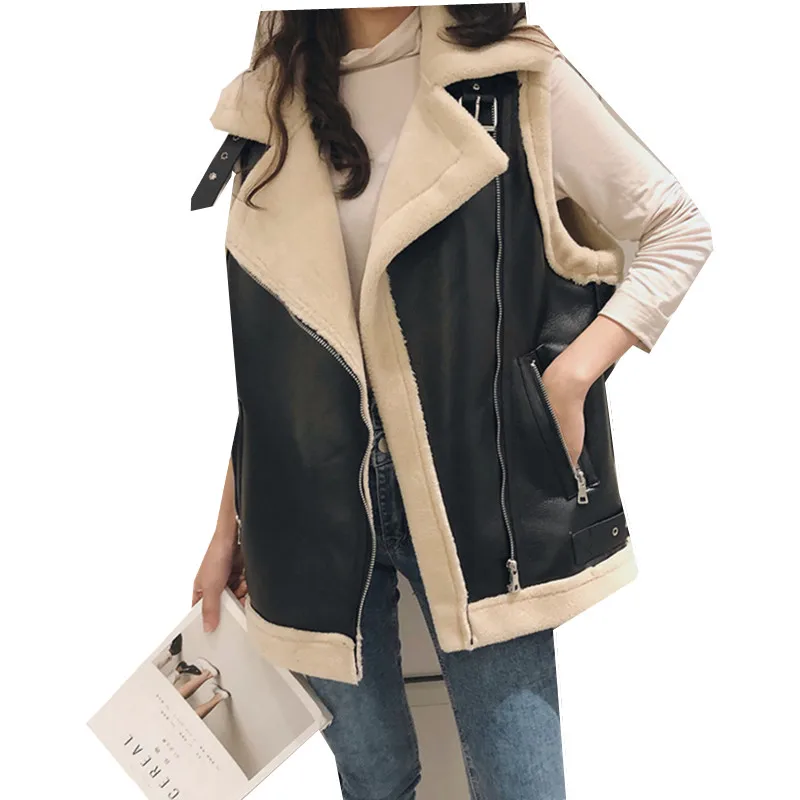 Yuxinfeng женский зимний жилет, корейский Свободный уличный жилет из овечьей шерсти, жилеты из искусственной кожи, женский толстый жилет без рукавов из искусственной кожи
