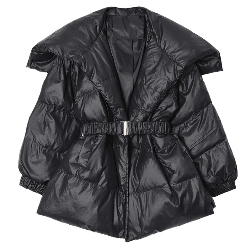 

Belt Big Size Warm Cotton-padded Coat Long Sleeve Loose Fit Women Parkas Fashion Tide New Autumn Winter 2019 1M040