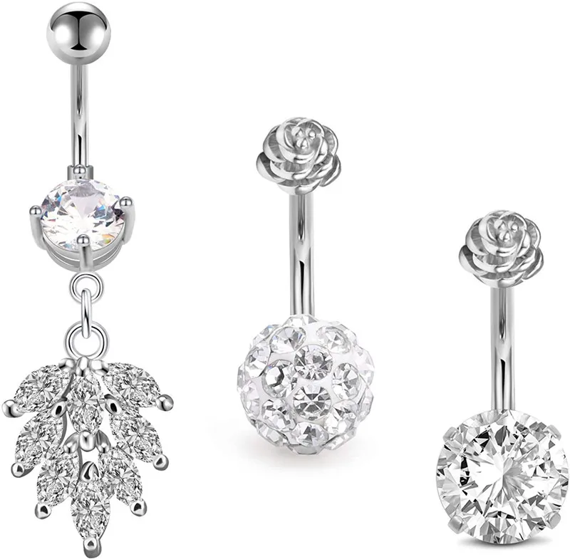 3 шт. женские кольца для пупка с фианитом 14 г |