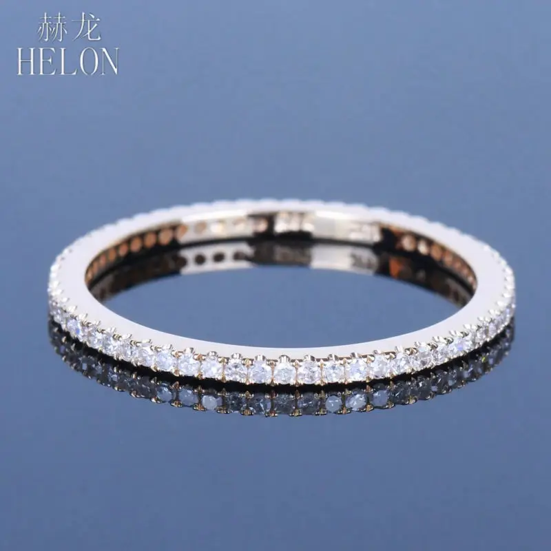 HELON Solid 14 К желтого золота UA585 Stackable Pave Круглый 0.29ct натуральные Алмазы обручальные свадебные модные ювелирные изделия Женское кольцо