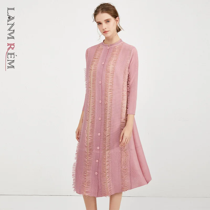 LANMREM 2020 Весна Лето Новинка простой воротник стойка однобортное плиссированное