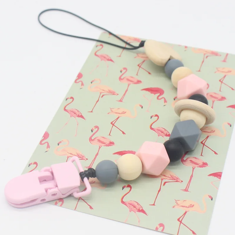 Chupete de silicona para dentici&oacute;n de beb&eacute;, 1 unidad, Clips de madera, cadena para chupete, juguetes para morder-1