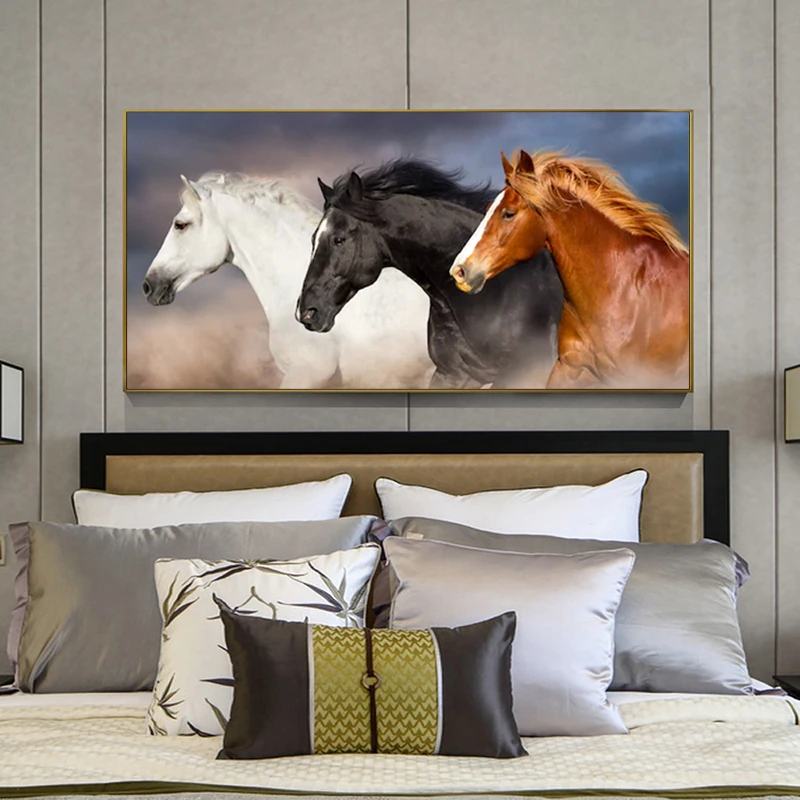 RELIABLI Искусство три лошади бег фотографии животных холст Картина Wall ART для