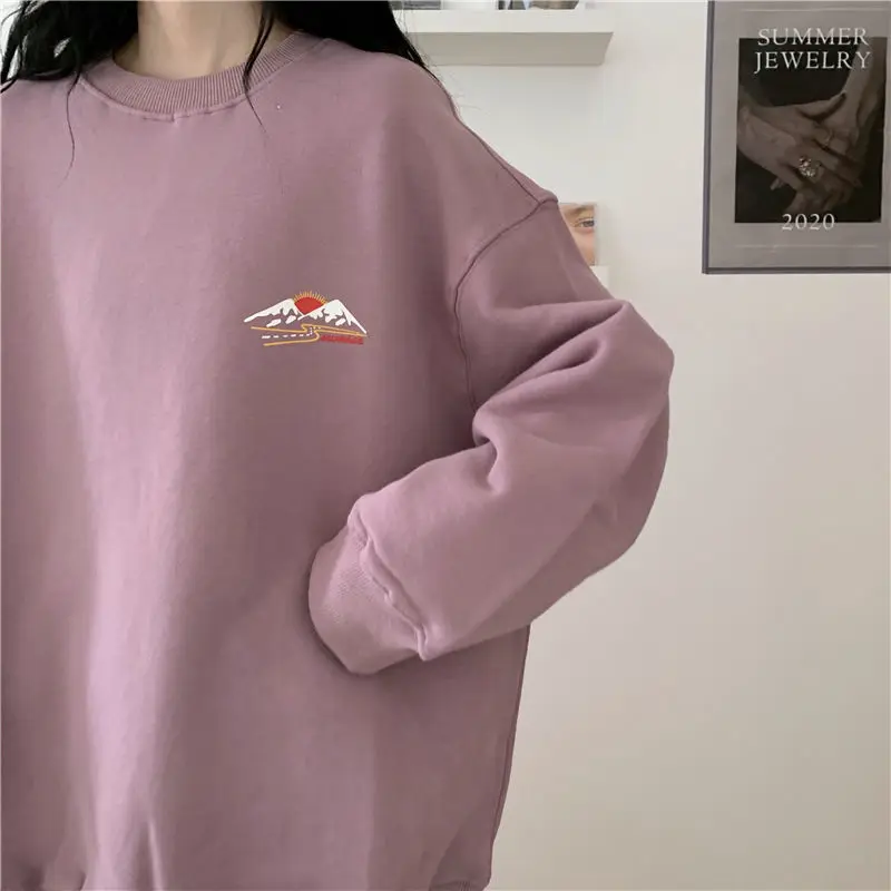 

Hoodies Women Print Oversize Simple O-neck Sweatshirt Autumn Plus Velvet Female Sweet Ulzzang All-match Students Leisure Trendy