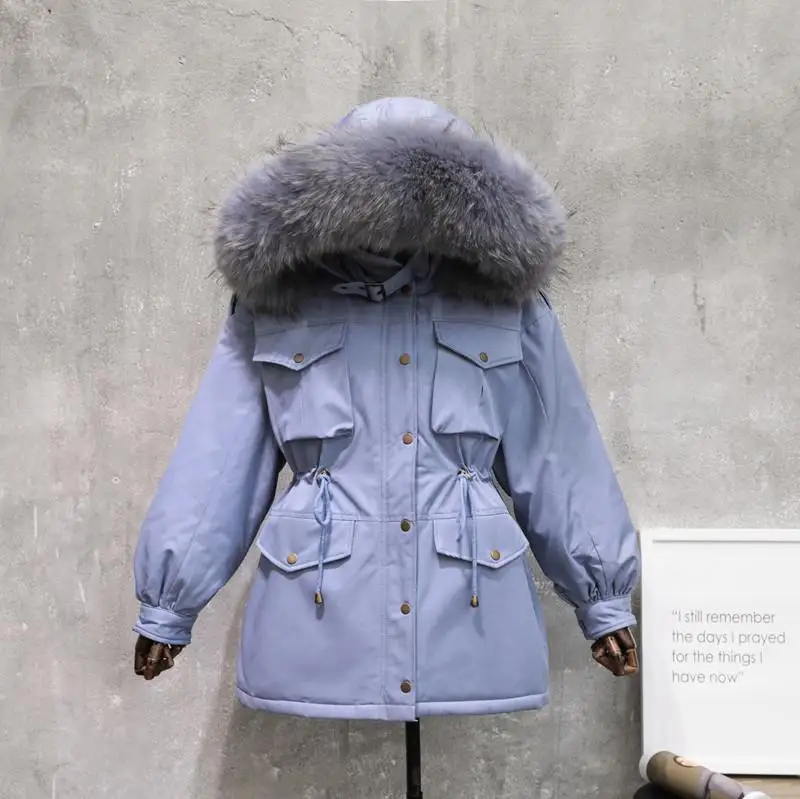 Women Winter Jacket Warm Parka 2019 Fashion Real Large Raccon Fur Collar Long White Duck Down Coat Adjustwaist | Женская одежда