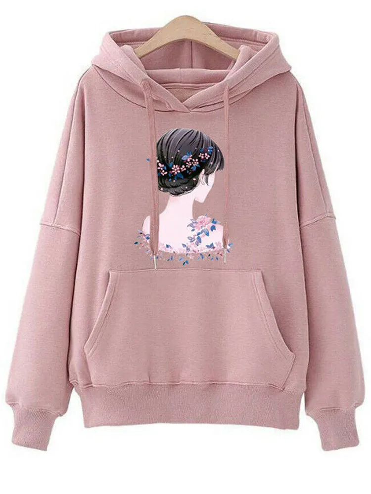 

Streetwear Casual Hoodies Harajuku Hoodie Women Sweatshirts Long Sleeve Ladies Butterfly Print Pockets Drawstring Sudadera Mujer