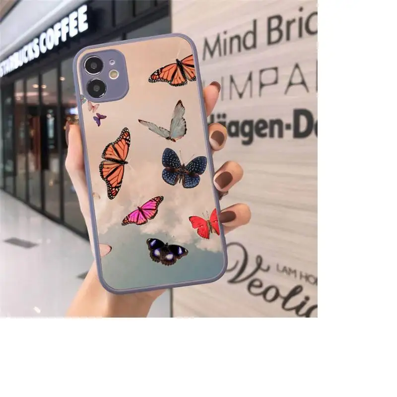 

BUTTERFLI color fashion shine Phone Case Matte Transparent for iPhone 7 8 11 12 s mini pro X XS XR MAX Plus cover funda