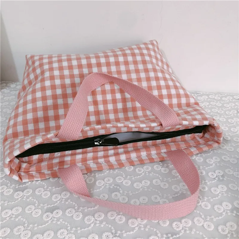 

Cotton Plaid Portable Lunch Bag Thickened Keep Warm Kids School Lunch Bags Picnic Food Storage Bag Korean Women Small Handbag