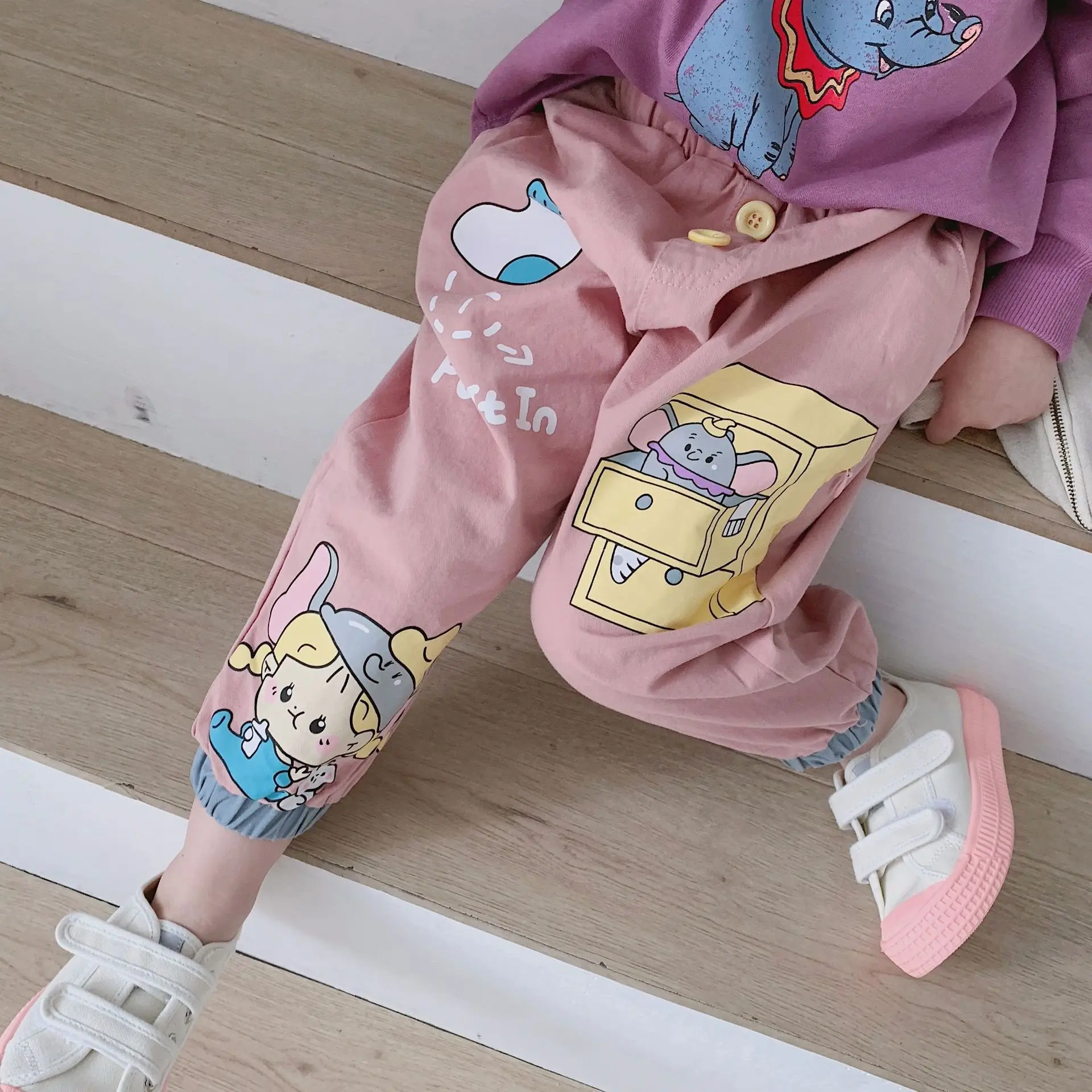 Tonytaobaby/Новые Осенние штаны с рисунком для маленьких девочек розовые штаны с изображением слона для девочек детские осенние