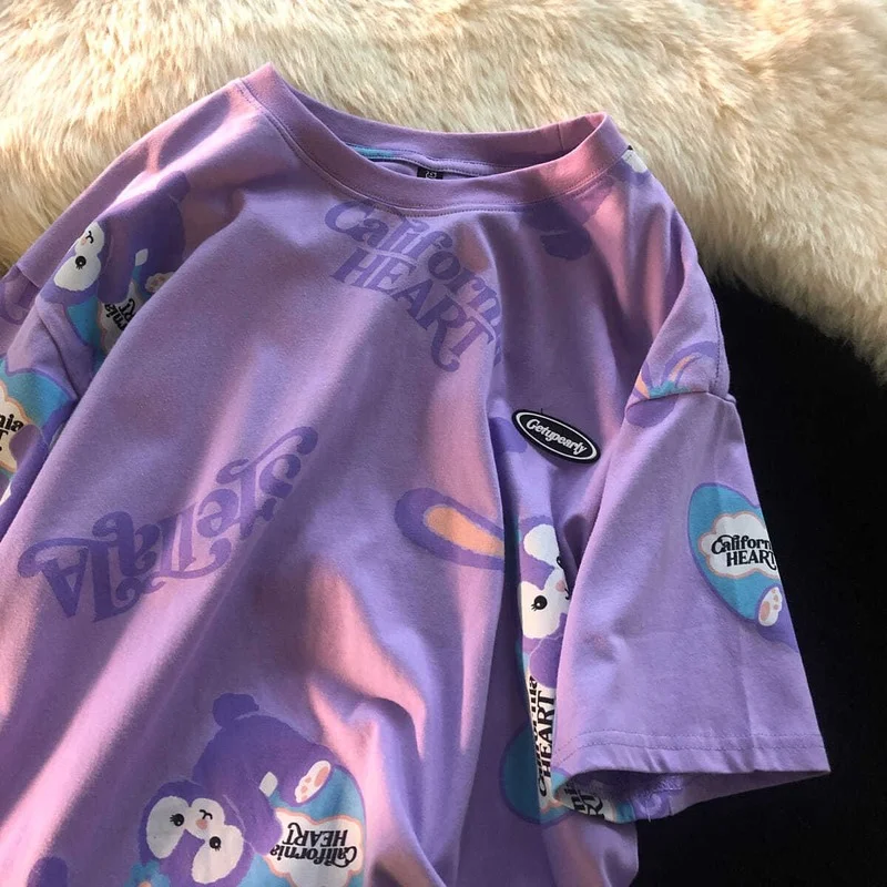 

Summer Graphic T-shirt Top Womens T-shirt Japanese Casual Sweet College Style New Loose All-match Top Ladies Long Sleeve Top