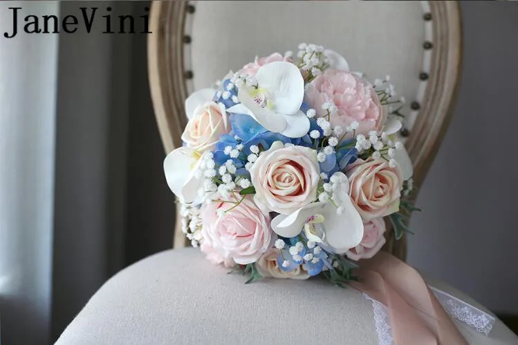 JaneVini искусственный Орхидея Свадебный букет шампанское Розовые розы Брошь