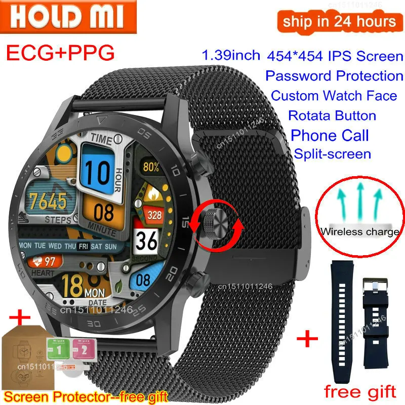 

2023 454*454 HD Screen KK70 Smart Watch Men Phone Call Wireless Charger Rotary Button IP68 Waterproof Music Play ECG Smartwatch