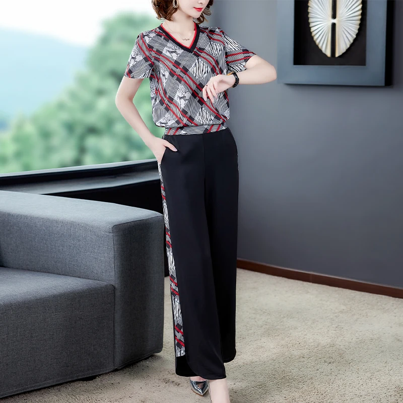 Комплект женский Повседневный из двух предметов топ с коротким рукавом и широкие