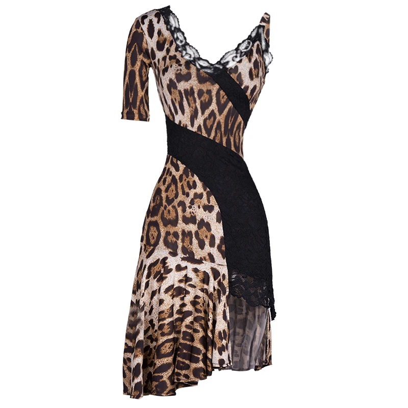 

New Latin Dance Clothes Female Sexy Lace Leopard/Black Practice Clothing Ballroom Dance Competition Dress Rumba Outfits DWY6001