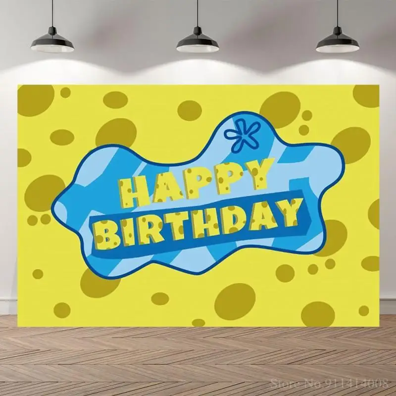 

Желтая губка узор синяя вода Новорожденный ребенок душ фотография фон с днем рождения детская вечеринка Декор фоны фото