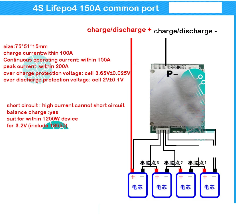 Плата защиты литий-железо-фосфатной батареи 4S 12 В Lifepo4 150 А 100 50 4 ячейки 3 2 в