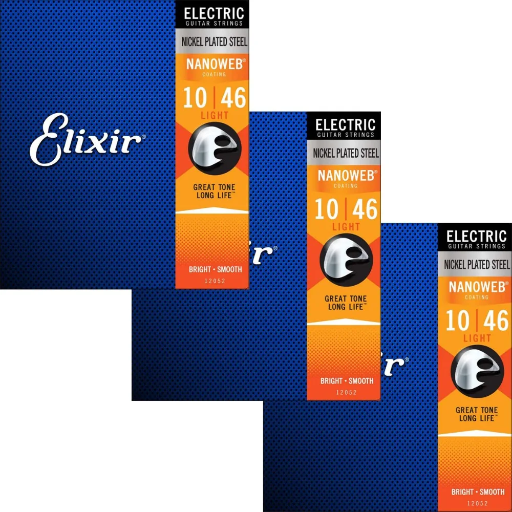 3 Sets Elixir Nickel Plated Steel Electric Guitar Strings OPTIWEB Polyweb Nanoweb Coating ANTI-RUST Plain Steels