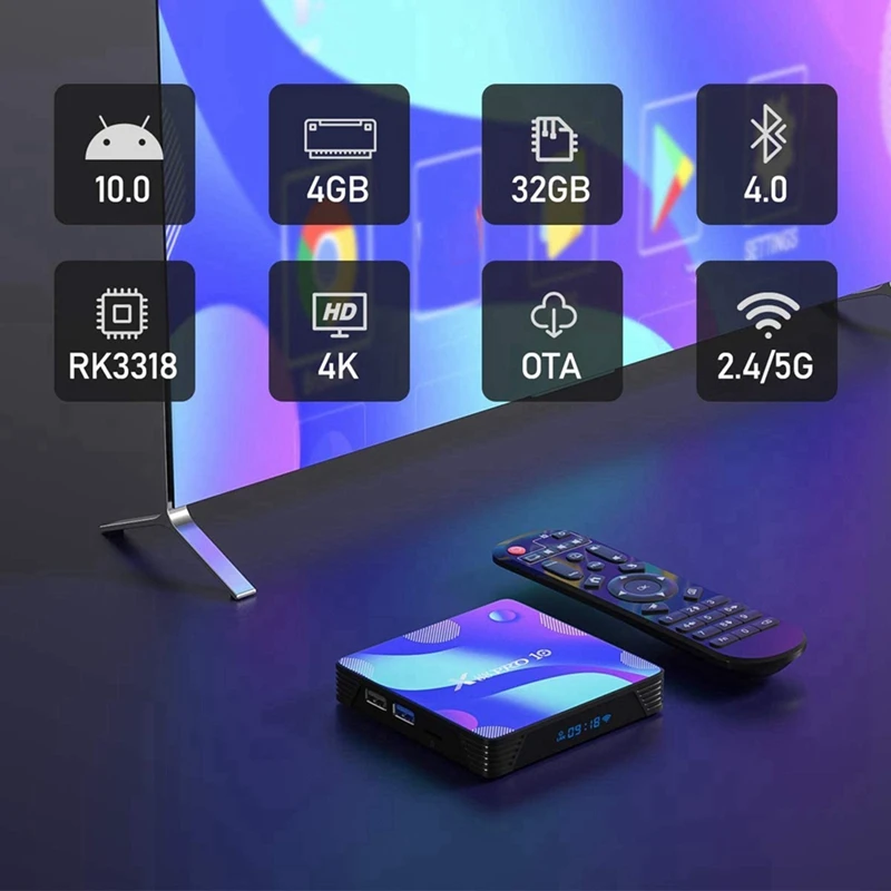 

X88 Android 10.0 Smart TV Box 4GB RAM 32GB ROM RK3318 Quad-Core 64Bit Support 2.4GHz/5GHz WiFi 4K Bluetooth 4.0(US Plug)
