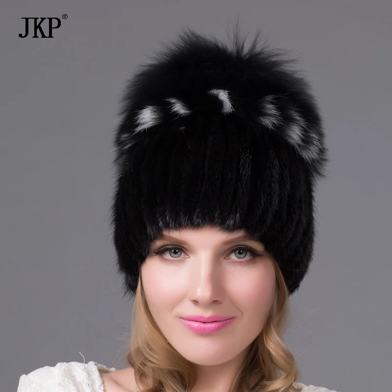 Новинка, JKP, норковая Кожаная шапка, женская, толстая, водяная, тканая, меховая шапка, теплая, защита для ушей, меховая шапка с лисьим мехом