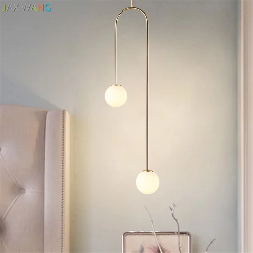 

Nordic design Pendant Lights for Living Dining Room kitchen lamparas Bedside U Shaped Led Glass Ball Warm modern light fixtures