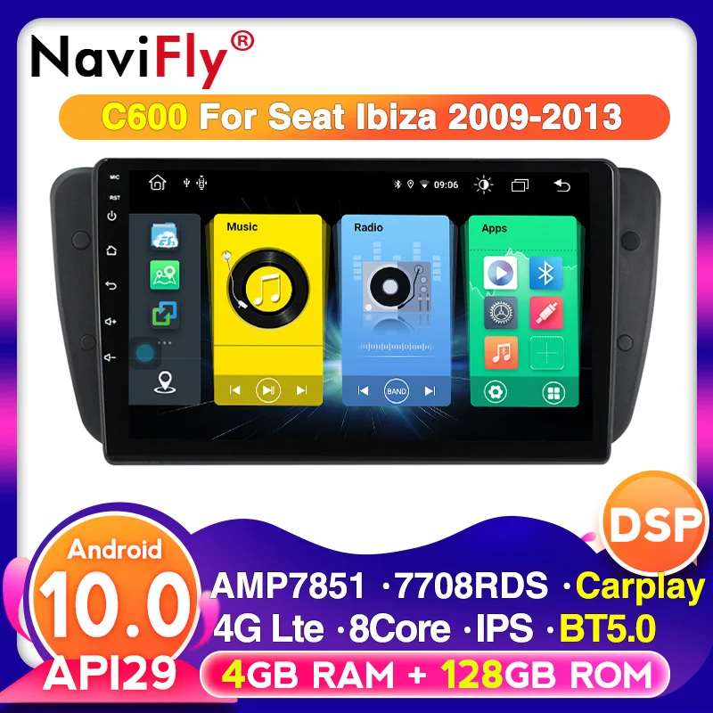 2Din 4G LTE Android 10 Автомобильный GPS навигатор для Seat Ibiza 2009 2013 IPS DSP мультимедийный
