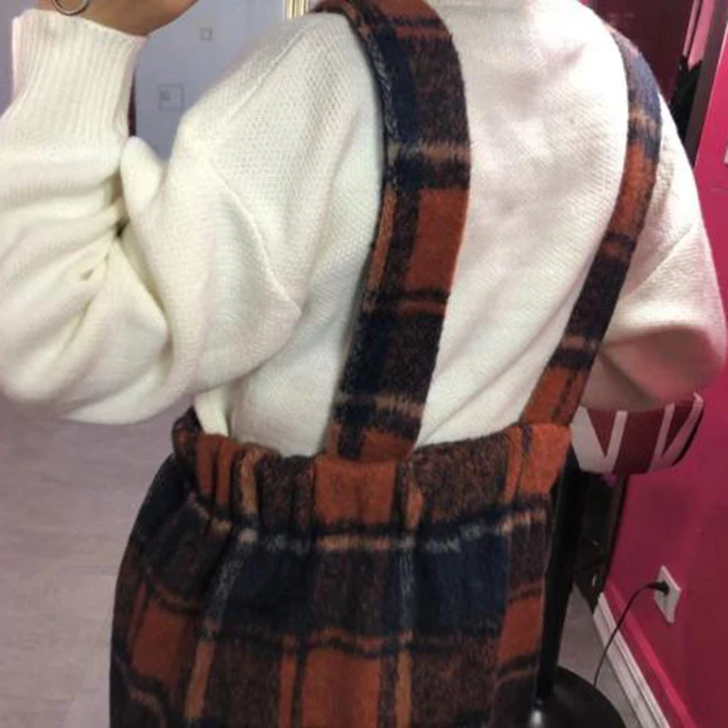 

Vintage Plaid Women Pattern Wool Orange Dress New Square Neck Long Sleeve Loose Fashion Tide Spring Autumn 2021 1DD4169