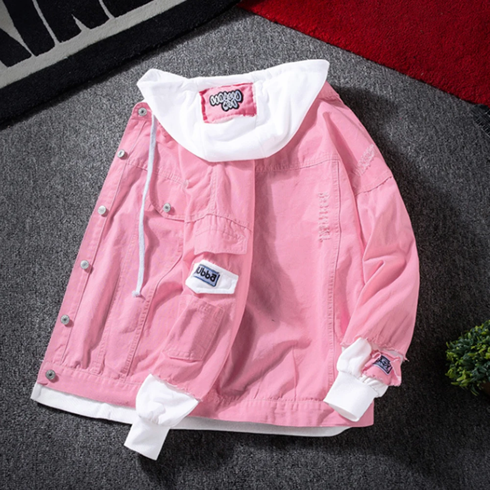 Осенняя джинсовая куртка с капюшоном Мужская в стиле хип-хоп ретро Уличная
