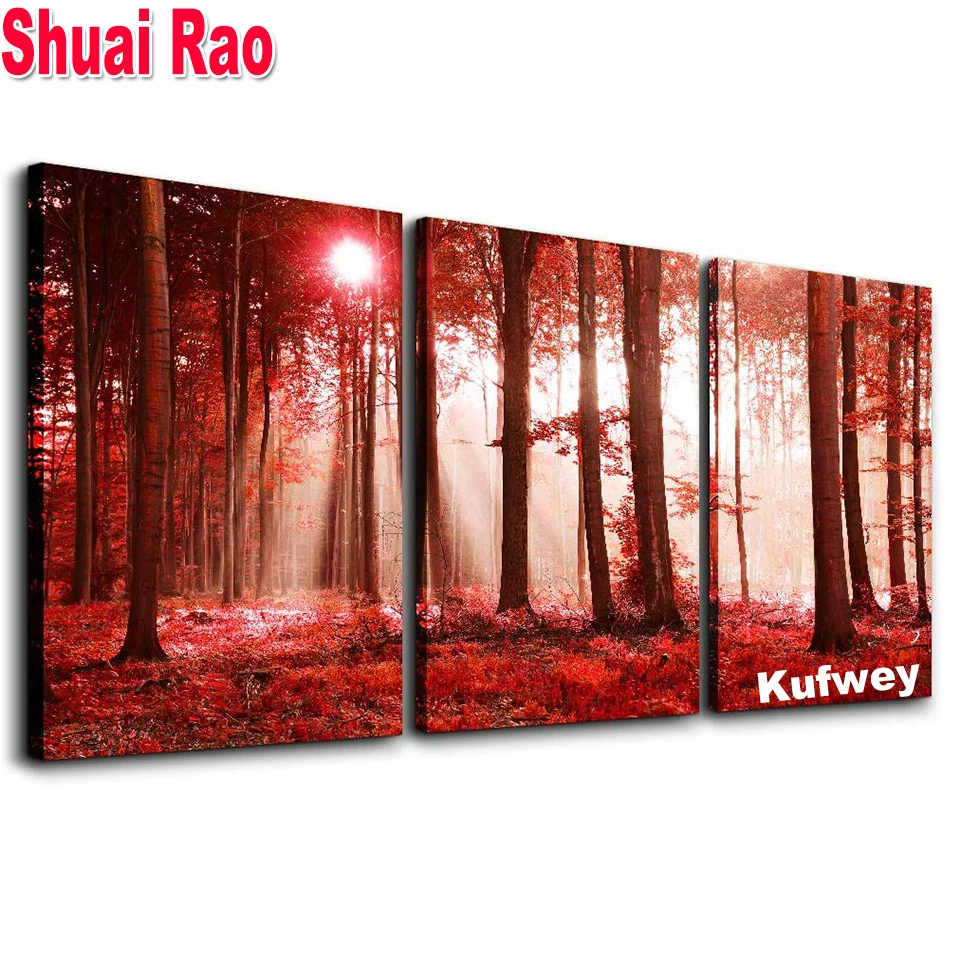 

3 Pcs/set 5d diamond painting Red Tree Morning full diamond embroidery living room dining room Decor cross stitch triptych