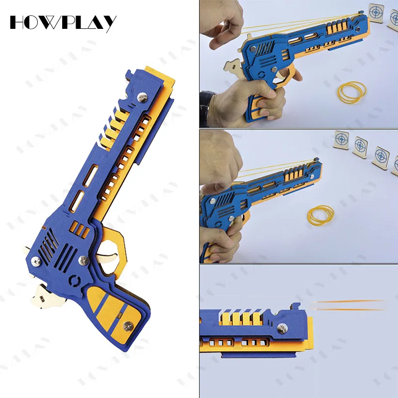 Howplay Деревянный пистолет с резиновой лентой стрелять оружие в сборе 3D паззл